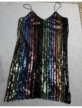 LOB Women's Rainbow Sequin Stripe Mini Dress Sz X1 XS READ Party Festival